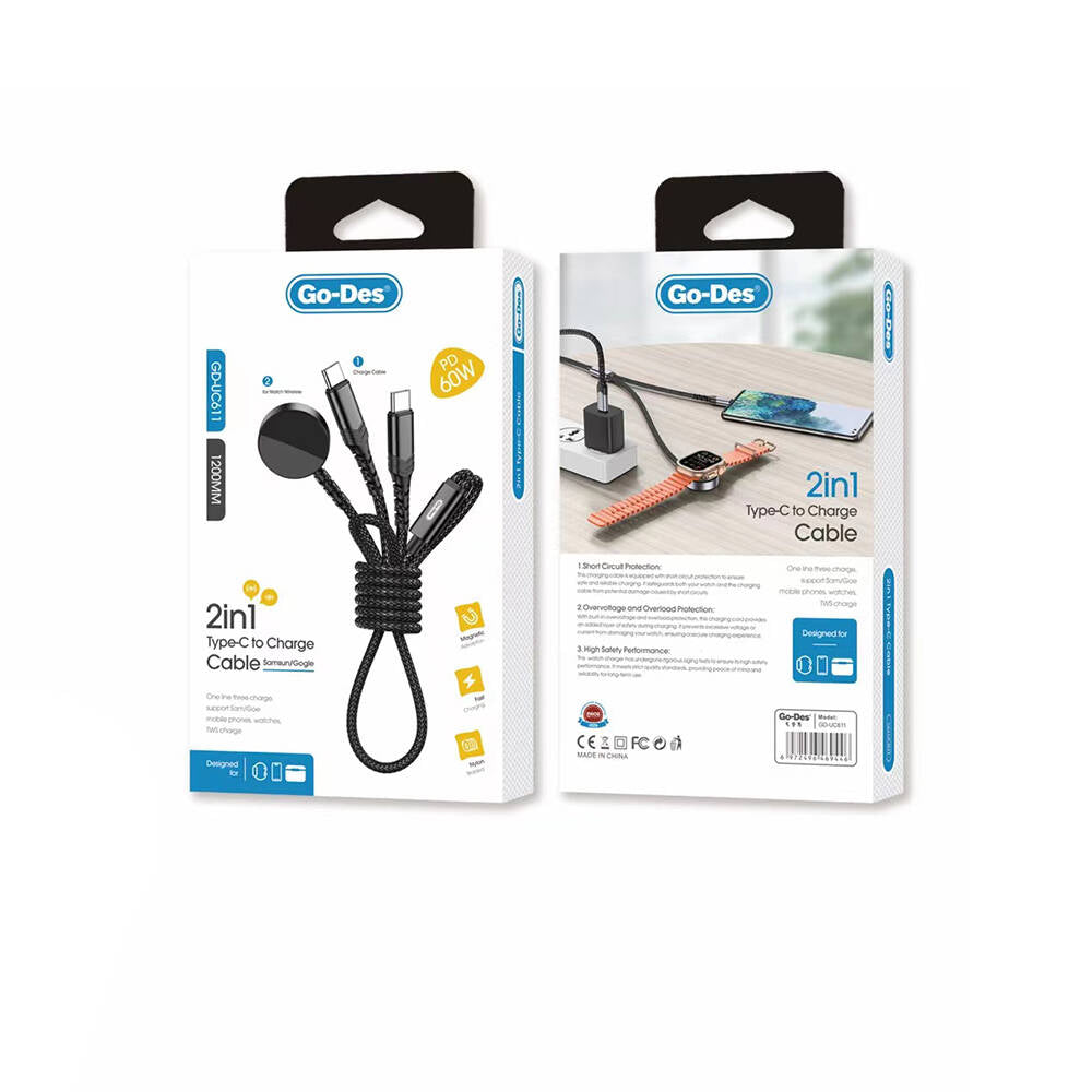 Go-Des GD-UC611 2in1 Android Watch Uyumlu Wireless Type-C + PD Hızlı Şarj Kablosu 60W - 2 Go-Des GD-UC611 2in1 Android Watch Uyumlu Wireless Type-C + PD Hızlı Şarj Kablosu 60W - 2